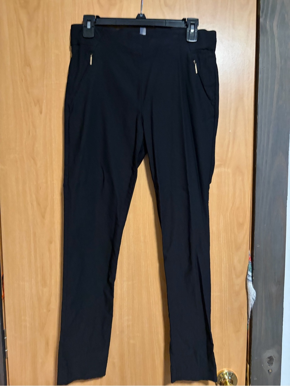 Anne Klein Black Slim Straight Trousers with Zip Accents